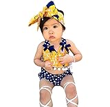 singleluciベビー女の子3点水着ビキニセットホルターPom Top + Dot Bottom +リボンカチューシャ カラー: オレンジ
