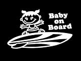 カッティングステッカー【SURF BABY ON BOARD（GIRL）】カラー：ホワイト　右向き [並行輸入品]