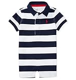 POLO RALPH LAUREN (ポロラルフローレン) ストライプド コットン ジャージー ショートオール ベビー 男の子 ネイビー 75cm (9ヶ月) [並行輸入品]