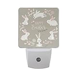 naanle Happy Easter Cute Bunny円花柄Flower Rabbit自動センサーLED Dusk to Dawnナイトライトプラグinインドアfor Adults