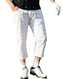 [TopIsm] [トップイズム] ゴルフパンツ メンズ クロップドパンツ ゴルフウェア チェック柄 カモフラ 迷彩 千鳥格子 ストレッチ ハーフパンツ 7分丈 春夏 4-ホワイトウインドペン Lサイズ