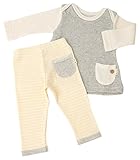 優雅 yuga☆【箱入り】「コンビ・チュニック 80cm +ボーダー・レギンス 80cm 2点セット グレー×イエロー」  オーガニックコットン100%   ベビー 服  男の子 女の子 兼用 ロンT