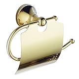 ライデンTMソリッド真鍮バスルーム洗面所トイレティッシュペーパーホルダーティッシュペーパースタンドティッシュペーパーリングwith防水カバーフラップ、ゴールド仕上げ