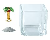 花市場直送便 ミニチュアガラス ヤシの木 レッド & カラーサンド シルバー & 植え込み用グラス ニューブロックS