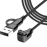 2in1 ガーミン用充電ケーブル 1本1m編み込み充電ケーブルスマートウォッチ充電器 USB-C/USB-A Garmin充電器forFenix 8 7 7S 7X 6 6S 6X 5 5S Forerunner 245 945 Instinct 2 2S Vivoactive 4 4S 3 Vivosmart 5など対応（L字型ブラック）