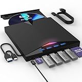 外付け ブルーレイドライブ DVD/BD/CDプレーヤー、USB 3.0 Type-C 3D Blu RAL ドライブ、4 USB ポート付き外部ドライブ SD/TF カード DVD バーナー 光学式 (ブラック)