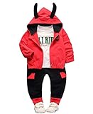 CXYP　キッズ服　秋冬　男の子　上下3点セット　コート　コットン　子供服　耳　カワイイ　かっこいい　暖かい　カジュアル　幼児　長袖　ハロウィン　おしゃれ80cm～110cm (80cm, レッド)