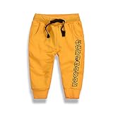 PANCY 子供服 春秋 長ズボン キッズ 縄付き ロングパンツ 男の子 女の子 シンプル 可愛い プリント(イエロー,110cm)