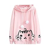 パーカー レディース トップス Glennoky 3色 プルオーバー ブラウス スウェットパーカー 可愛い 猫柄 秋冬 ロング丈 ゆったり ドローストリング フード付き レディースパーカー スウェット