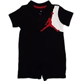 NIKE(ナイキ)エア・ジョーダン Air Jordan 男の子用黒x白x赤エアジョーダンジャンプマン刺繍ロゴ入り半袖襟付きポロロンパース (3-6months（身長約65-70cm）) [並行輸入品