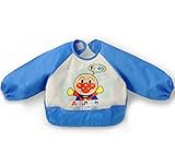 ベビー 長袖 エプロン 子供 幼児 スモック 食事用 アンパンマン柄 キャッチポケット付き 全3色 1歳 2歳 (青)