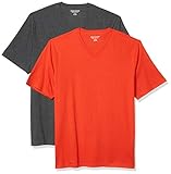 [Amazon Essentials] 2枚組 Tシャツ Vネック レギュラーフィット 半袖 メンズ ブライトオレンジ/ヘザーチャコール M