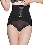 Ziweiba夏お腹引締め ハイウエスト シェイプアップ ショーツ 補正 下着 女性用くびれライン矯正ガードル 黒い透かし穴柄 ボタン付き ヒップを引き上げ (XL)