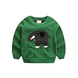 PANCY 子供服 春秋 長袖 Tシャツ キッズ トレーナー 丸い襟 男の子 女の子 シンプル 可愛い 動物柄 ゾウ(グリーン,90cm)
