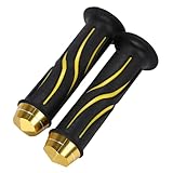 nakira バイク グリップ 原付 ハンドル 22.2mm 左右セット ラバーH型 (ゴールド)