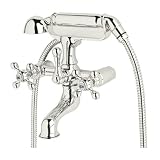 Rohl AC7X-PN Cisal Exposed Tub Filler Mixer Without Unions with Cross Handles and Metal Handshower w