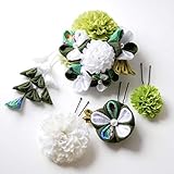 【選べる１０パターン】ちりめん つまみ細工とマムの髪飾り 成人式 着物 振袖 浴衣 卒業式 和装 袴 結婚式 七五三にK (緑２)