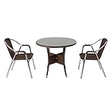 人工ラタンチェア2脚 丸テーブル1台 3点セット 強化ガラス ウォールナット 籐 肘掛けカバー付き 家具 ファニチャー インテリア スタッキングチェア リビング chair 椅子 南国 アジアン バリ