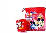 ディズニー　ミッキー　ミニー　持ち手付きプラコップ＆巾着セット ( レッド )