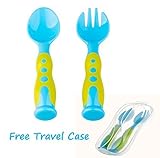 Ergonomic Cutlery with Travel Case, Kidsmile BPA Free Infant 3 Fork and Spoon Trainer Set / Comforta