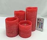 Red Rustic Pillar WAX Candles with timer -Multi Function Remote control set of 4 led lights floral s