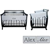Personalized Embroidered 3pc Trend Lab Crib Wrap Rail Guard Set, Gray by Trend Lab