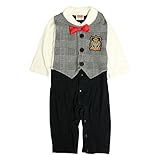 ベビー カバーオール 男の子 ベスト型スタイ付き フォーマル 長袖 ロンパース ギフト グレー 70cm