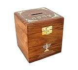 ShalinIndiaハンドメイドヘブライ語&燭台木製&真鍮銀行 – 4.75 X 4.5 X 4.5インチ – Great Hanukkahギフト – アーティザンCrafted inインド