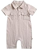 [Vaenait Baby]100%綿ベビー服ロンパースつなぎ肌着カバーオールフード付き Macaron Beige L