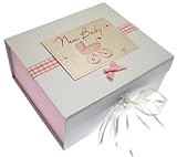 White Cotton Cards Baby A5 Keepsake Box (Pink Pram, Bliss Range) by WHITE COTTON CARDS