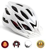 自転車ヘルメット LEDヘルッドライト付き　サイクリングヘルメット 22通気穴　取り外し可能なパラソル　サイズ調整可能　頭守るCPSC認証　子供/大人も適用　 (白)