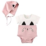 Baby Nest 夏 ベビー服 半袖ボディースーツ ロンパース 女の子 男の子 肩ボタン アニマル コットン100% ピンク 18-24M