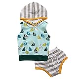 ベビー男の子ノースリーブパーカーベストトップとストライプパンツNappyカバーOutfit