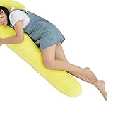Nunubee サンシャインイエロー 海馬型妊婦枕 妊婦抱き枕　授乳クッション 海馬型ビッグサイズ 多機能 ハグピロー 寝心地サポート枕 横寝 昼寝 トラベルクッション 母の日 160*30cm