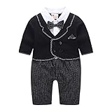 Ymgot ベビー ロンパース フォーマル 男の子 長袖 千鳥柄 赤ちゃん カバーオール 新生児 幼児 出産祝い 撮影 記念日 (70cm, ブラック)