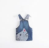 子供服 デニム　ワンピース　女の子　キッズ　ネコ柄　スカート　チュニック　 (110)