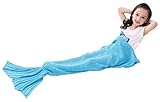 マーメイドテールブランケット、Kysonマーメイドかぎ針編み子供大人用ブランケット、すべてのシーズンSleepingバッグハロウィーン感謝祭クリスマスギフト Kids ブルー MRY009