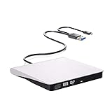 CD DVDドライブ 外付け 静音 DVDプレーヤー 外付けDVDドライブ USB3.0＆Type-C両接続 読取/書込可 CDプレーヤー 外付けCDドライブ 光学ドライブ 外付け バスパワー駆動 CDドライブ Mac PC パソコン Windows11対応 Windows11対応 Windows10/8/7XP 外付け CD DVD ドライブ 軽量 薄型 (ホワイト)
