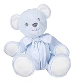 Suki Baby Hug-a-Boo Super Soft Plush Bear with Striped Cotton Bow (Jumbo, Blue) by Suki Baby