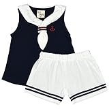 アスナロ（つなぎ・セットアップ） 上下セット Tシャツ パンツ 子供 ベビー 女の子 セーラーカラー80 ネイビー