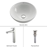 Kraus C-KCV-141-15500BN White Round Ceramic Sink and Virtus Faucet Brushed Nickel [並行輸入品]
