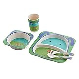 Pawaca お子様ランチセット　ベビー食器セット　ギフトセット　5点セット　全4種類　動物柄　食洗機対応　竹製　無毒無害　ワンちゃん