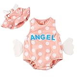 Baby Nest 夏 ベビー ロンパース ボディースーツ おそろい帽子付き 可愛い天使 女の子 男の子 綿100% ピンク 9-12M