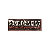 Adeco装飾ウッドウォールHanging Sign Plaque " Gone Drinking "ホワイトブラウンレッドホームインテリア