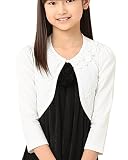 Eiza ボレロ キッズ フォーマル 7分袖 薄手 花柄 レース 襟付き 女の子 e032 (160cm, ホワイト)
