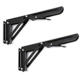 Sumnacon 2本セット 棚受け ブラケット おりたたみ アイアン 木の板 ブラケット 棚 支え L型 おしゃれ 耐荷重60kg ネジなし (24.5 * 10cm/ブラック)