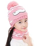 ZKKK 子供帽子マスクスカーフ3set　ニット帽子 ウールキャップ　ベビー　かわいい　男の子　女の子 刺繍 ひげ　防寒保温　耳保護　キッズ秋冬用 ハット 小学生　男女兼用　お出かけ　アウタドアウェア