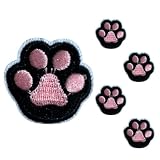 ワッペン シールタイプ 小さめ 刺繍 猫 肉球 ブラック×ピンク 足あとモチーフ 5枚セット 全14種 カラフル NYANDELMO ND-0222-R02-L