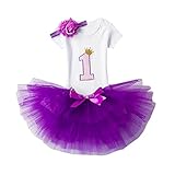 三番目の店　3PCS 赤ちゃんの女の子の満一歳誕生日パーティーの衣装　プリンセス　ちょう結び　ロンパー+スカート+ヘッドバンドセット (パープル)