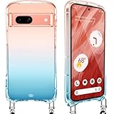 Google Pixel 7a 用の ケース ショルダー ストラップ グラデーション Google Pixel7a 用の カバー 斜めかけ 肩掛け 韓国 ピクセル 7a スマホケース ライトブルー/オレンジ